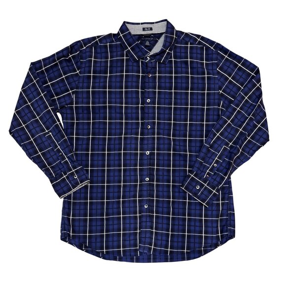 Tommy Hilfiger Mens Blue Plaid Button-Down Shirt XL Long-Sleeve Cotton Casual - Picture 1 of 7